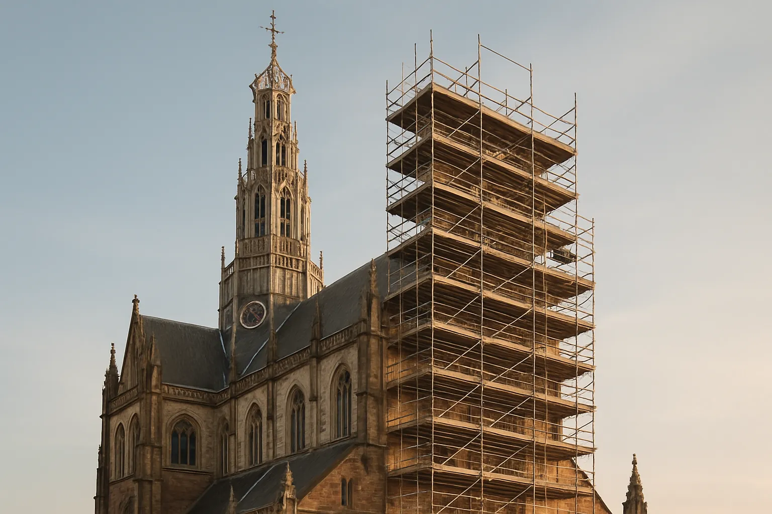 Steigerwerk rond de toren van de Sint-Bavokerk
