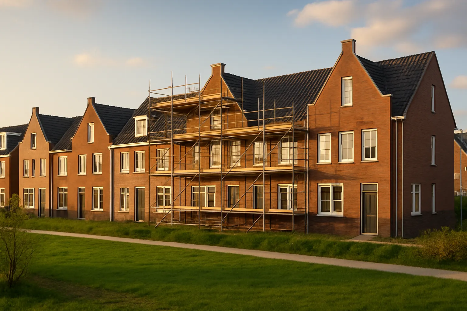 Nieuwbouwwoningen in woonwijk Parkzicht met steigers